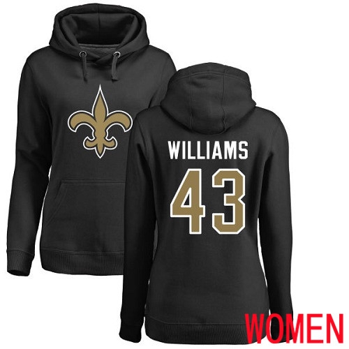 New Orleans Saints Black Women Marcus Williams Name and Number Logo NFL Football #43 Pullover Hoodie Sweatshirts->nfl t-shirts->Sports Accessory